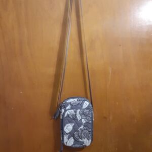 New Vera Bradley Gray Floral Crossbody Petite Cellphone Bag